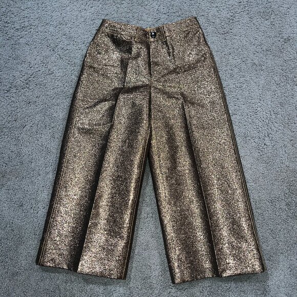 Madewell Pants - MADEWELL LANGFORD EMMETT BRONZE METALLIC WIDE LEG HIGH WAIST TROUSER PANT - 27